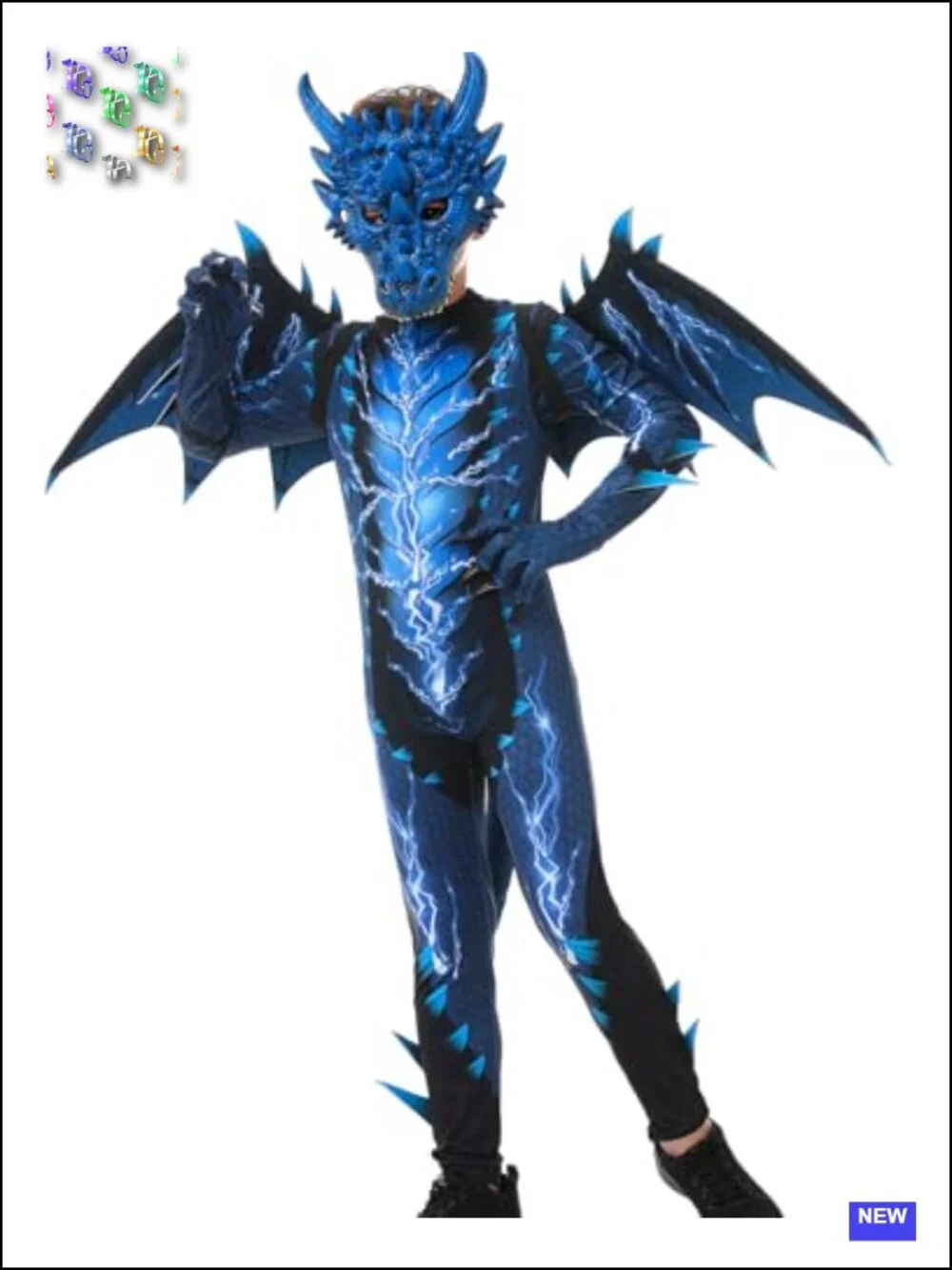 Boys Dragon Costume with Mask and Lightning Wings Halloween Fancy Dress Set